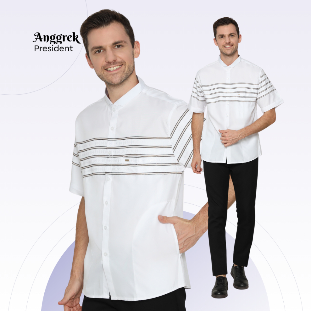 Anggrek President Baju Koko Pria Dewasa Muslim Lengan Pendek Putih Premium