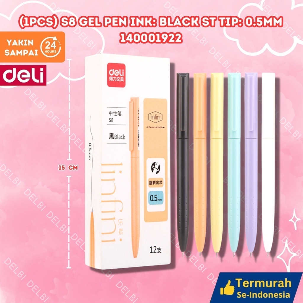 

(1 pc) Gel Pen Ink Black ST tip 0.5mm DELI PULPEN TINTA 0.5