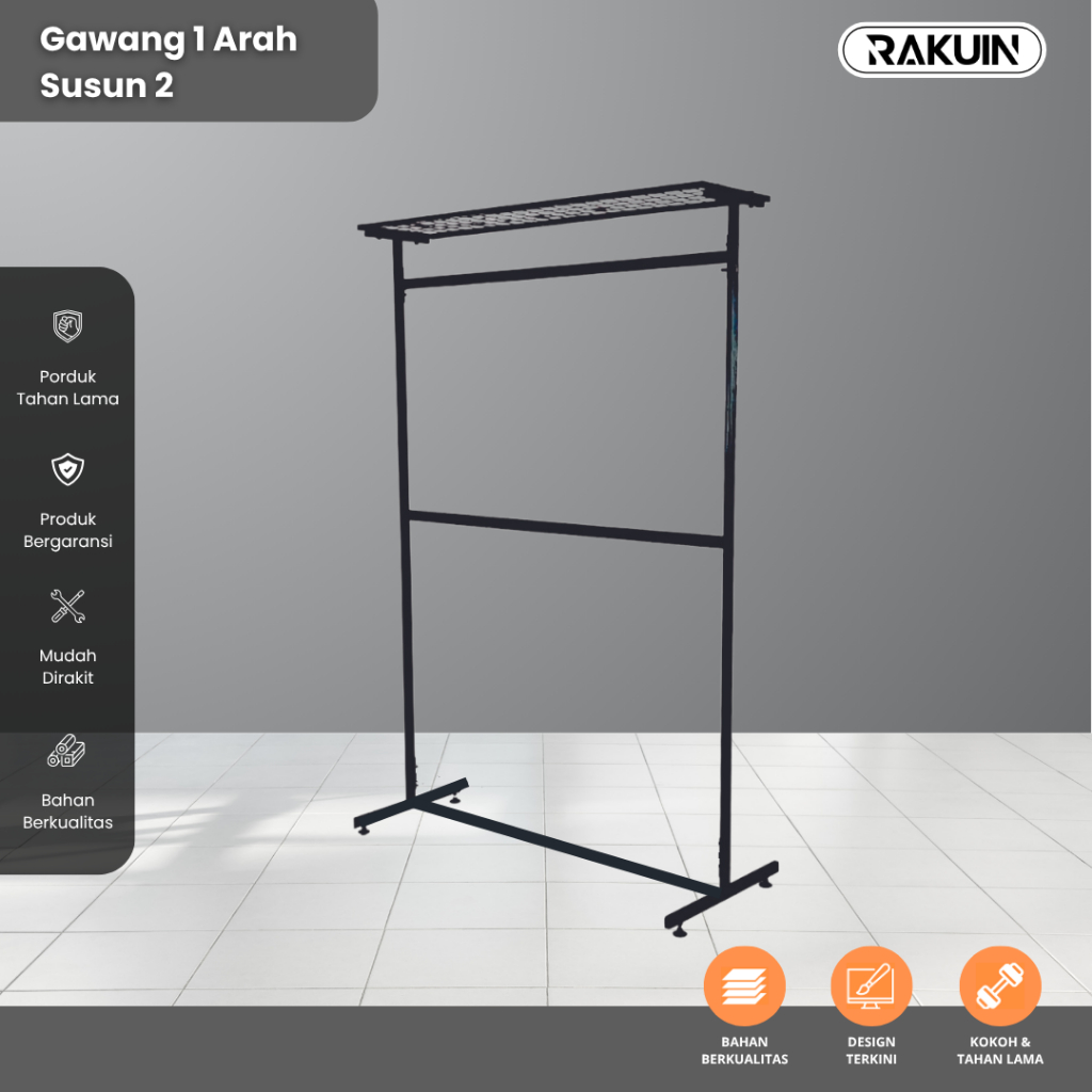 GAWANG BAJU 1 ARAH SUSUN 2 - RAK BAJU BESI TINGKAT 2 KOKOH / GAWANG BAJU MURAH , KNOCKDOWN - RAKUIN