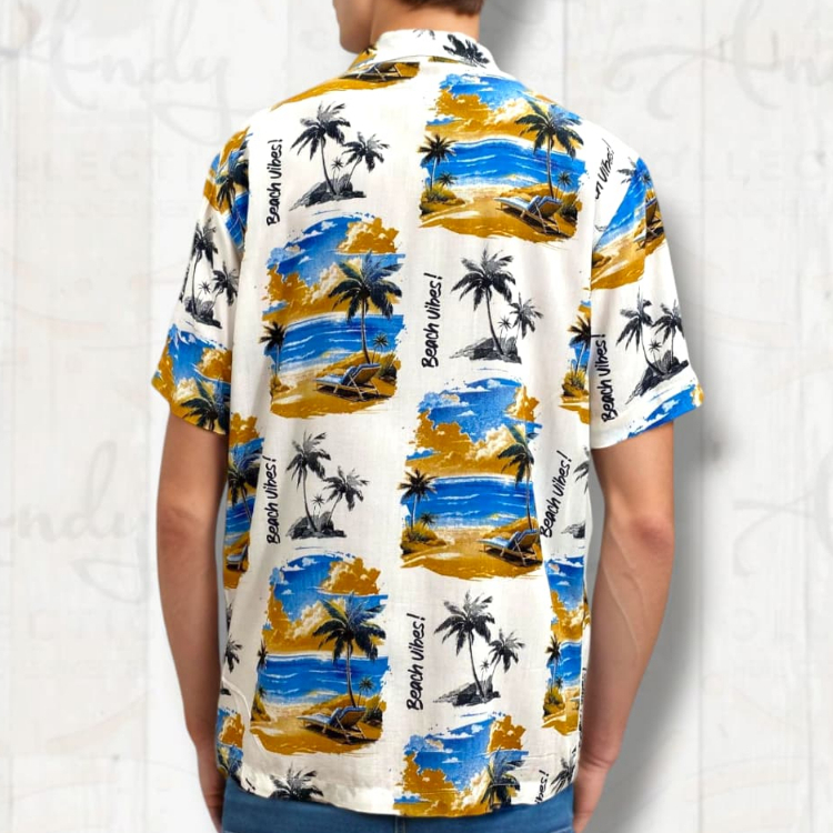 Kemeja Pria Pantai Hawai Lengan Pendek Hitam Putih | Baju Pantai Laki Laki - Unisex