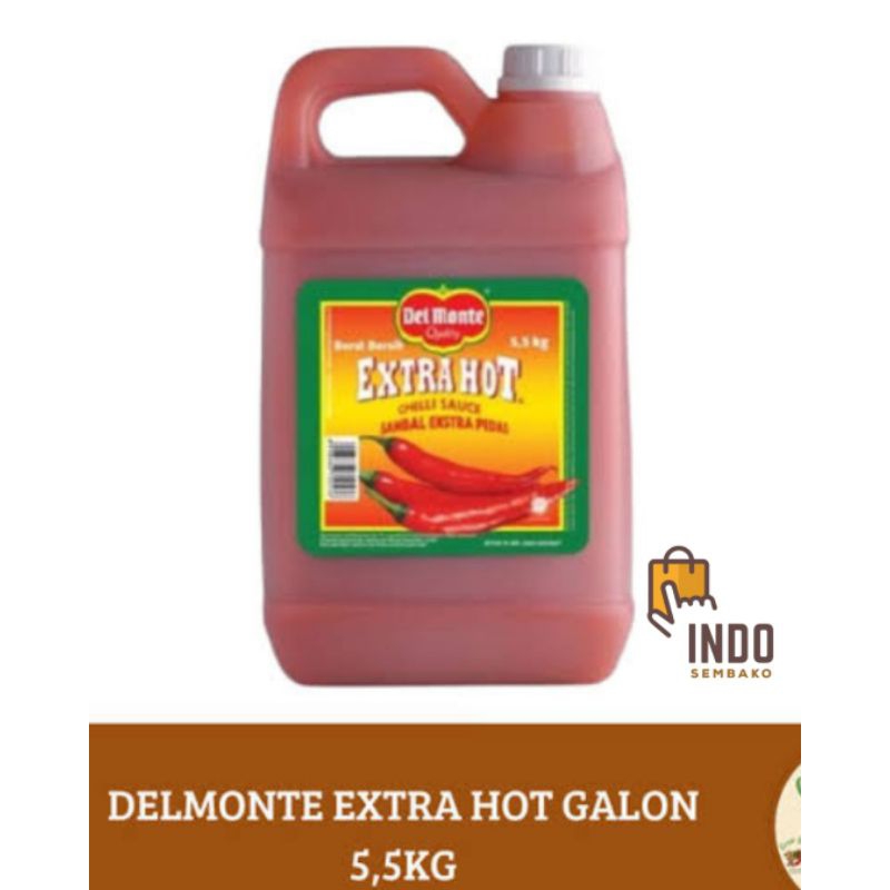 

￼Del monte Saus Extra Hot Chilli Galon 5500g / Delmonte Extra Hot / Delmonte Pedas Galon 5,5kg / Saos Delmonte Jerigen / Saus Delmonte Galon