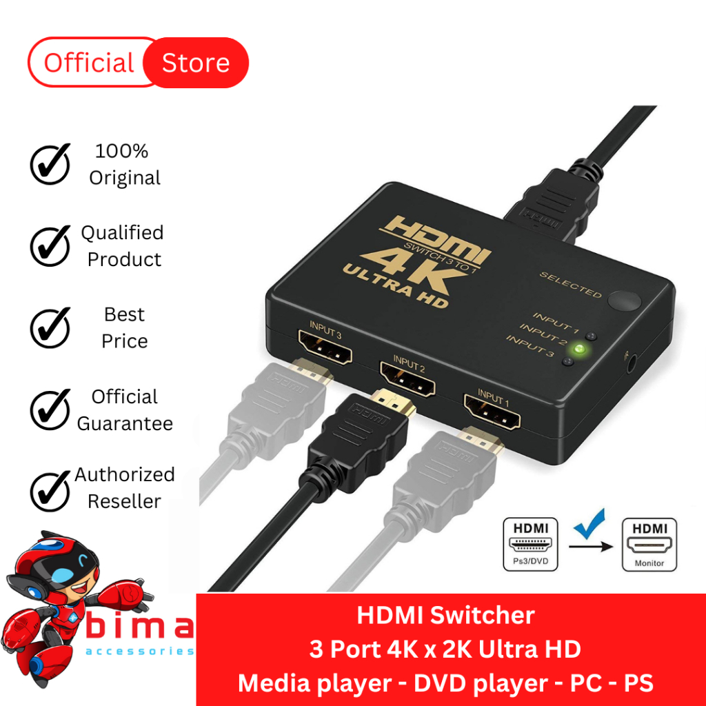 Adapter HUB HDMI Switch  3 Port 4K x 2K Ultra HD Switcher Media player - DVD player - PC - PS SY301