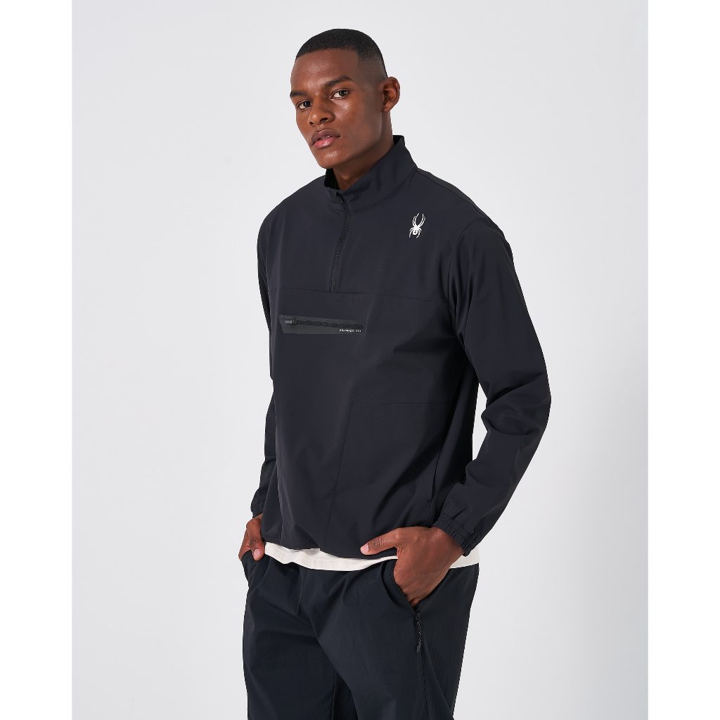 Jacket pria Jaket anorax Spyder Jacket UNisex Large 1/4 Zip Pullover Hoodie Outdoor Softshell - Blac