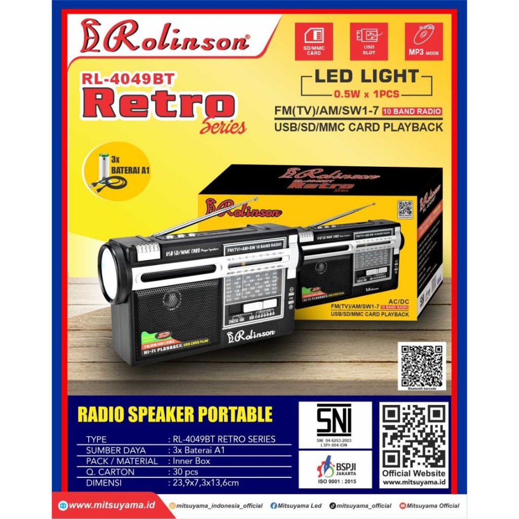Radio Speaker Portable RL 4049BT Series Retro/Radio Multifungsi + LED Series Retro/Radio Speaker Por