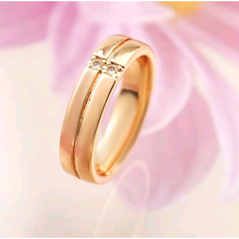 cincin Titanium Emas Muda Permata Satu Anti Karat Dan Anti Luntur Bisa di Pakai Pria Dan Wanita Cinc