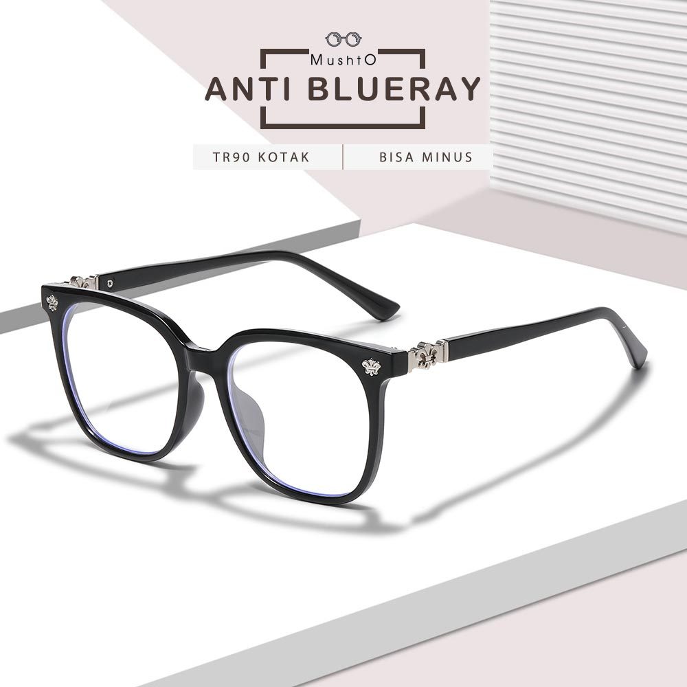 Mushto Kacamata Anti Radiasi Blueray Bahan Tr90 Lentur Dan Ringan Design Kotak Stylish Pria Wanita B