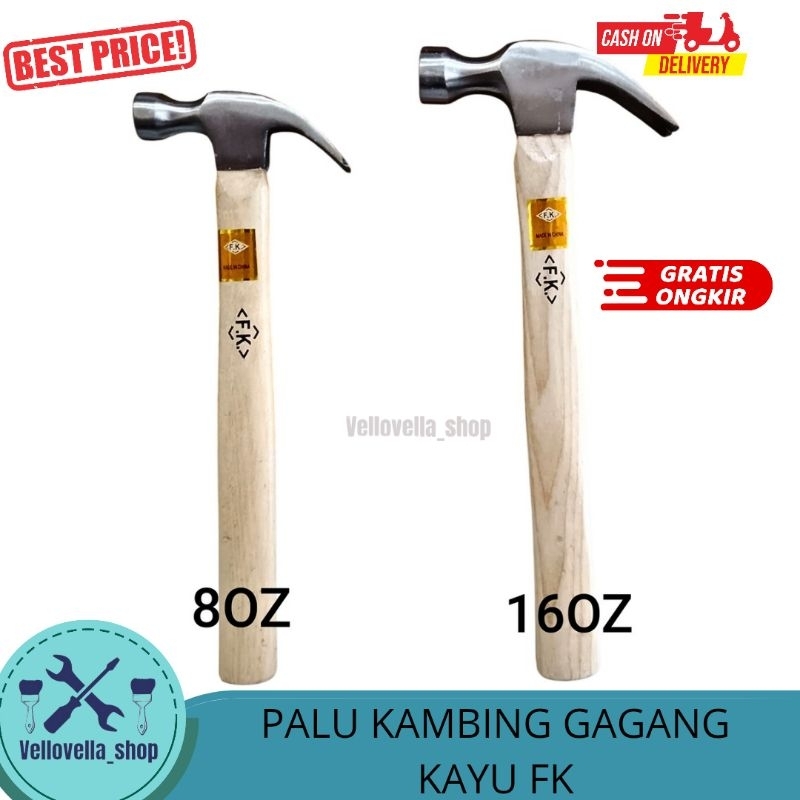Palu kambing gagang kayu FK / Martil gagang kayu FK ukuran 8oz 16oz