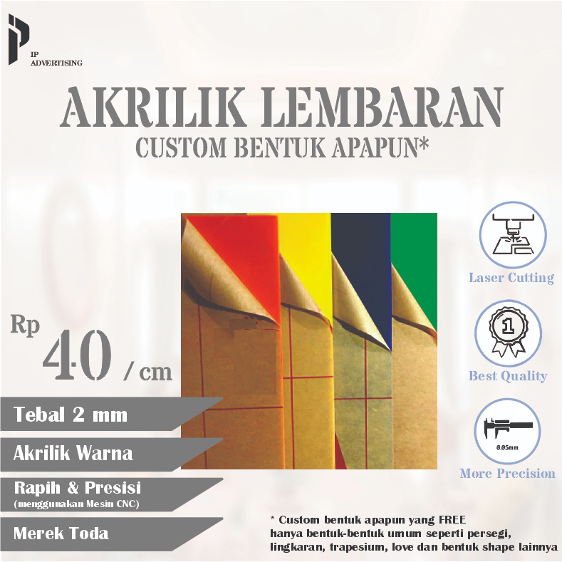 

Akrilik Warna Custom 2mm | Acrylic Merah kustom | Akrilik Kuning | Akrilik Hijau | Akrilik Biru