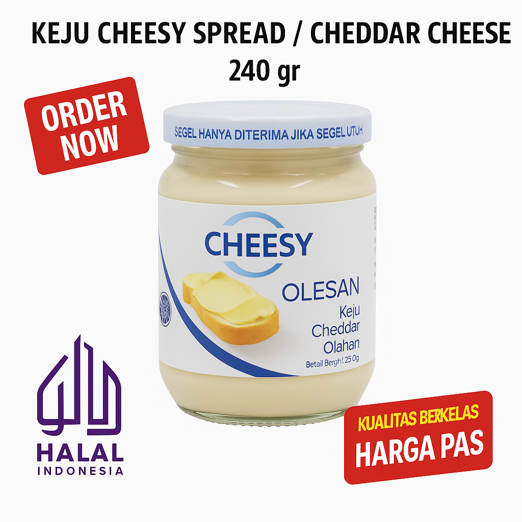

KEJU CHEESY SPREAD 240GR / CHEDDAR CHEESE HALAL OLESAN ROTI DAN KUE