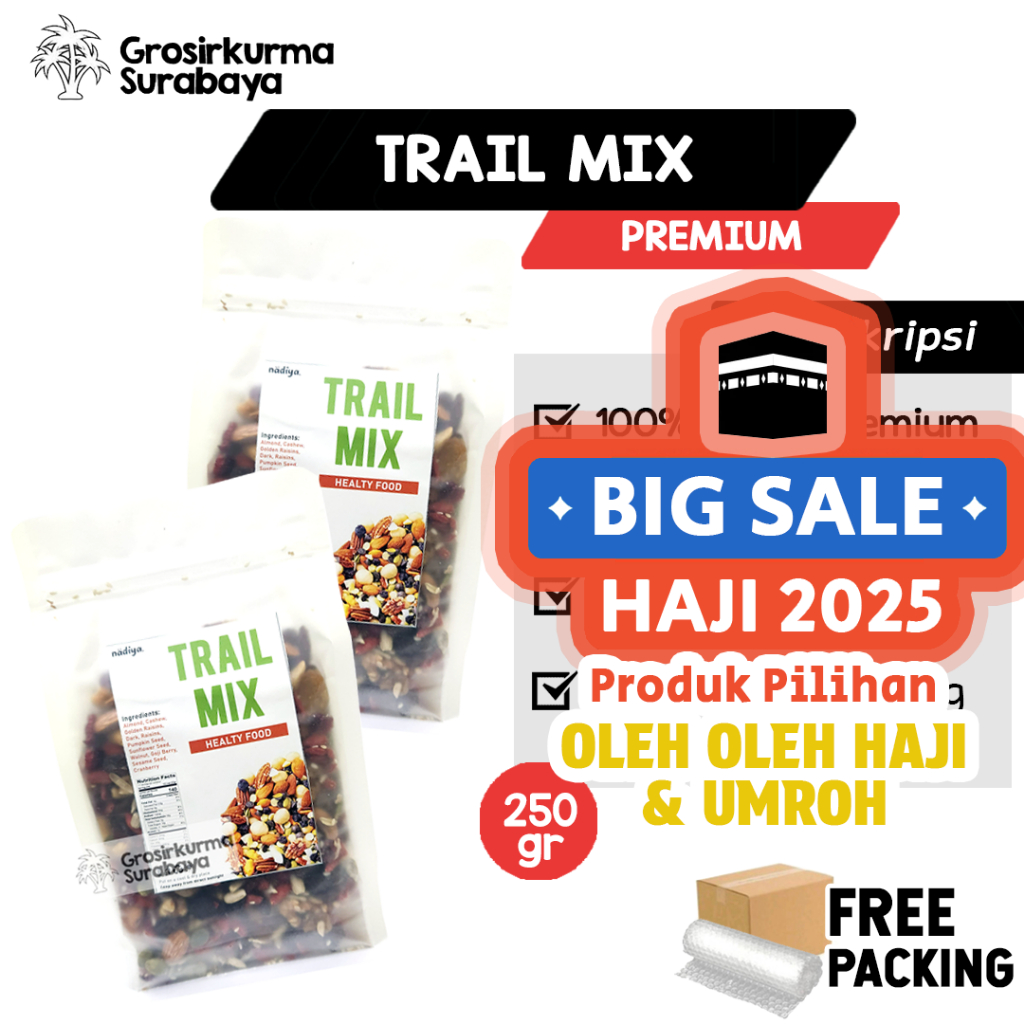 

TRAIL MIX 250GR Camilan Sehat Bergizi Dengan Almond Mede Roasted Goji Berry Cranberry Kismis Dark