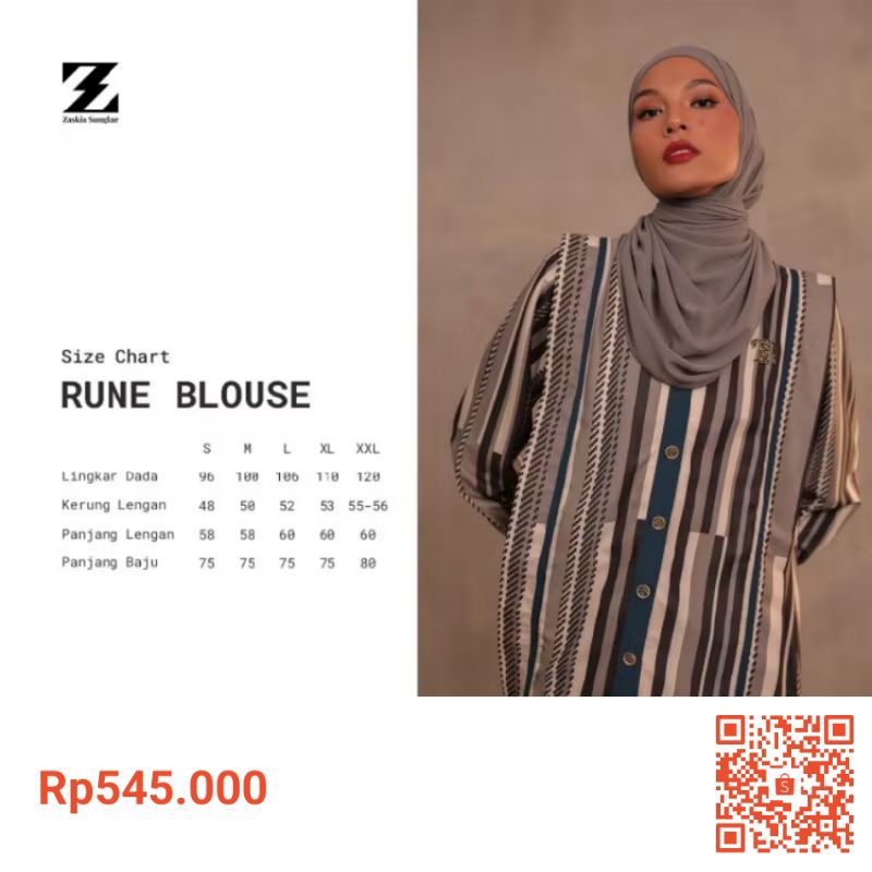 ATASAN RUNE BLOUSE DARI BRAND ZS (ZASKIA SUNGKAR) SIZ L LD 106 ,BARANG BARU .