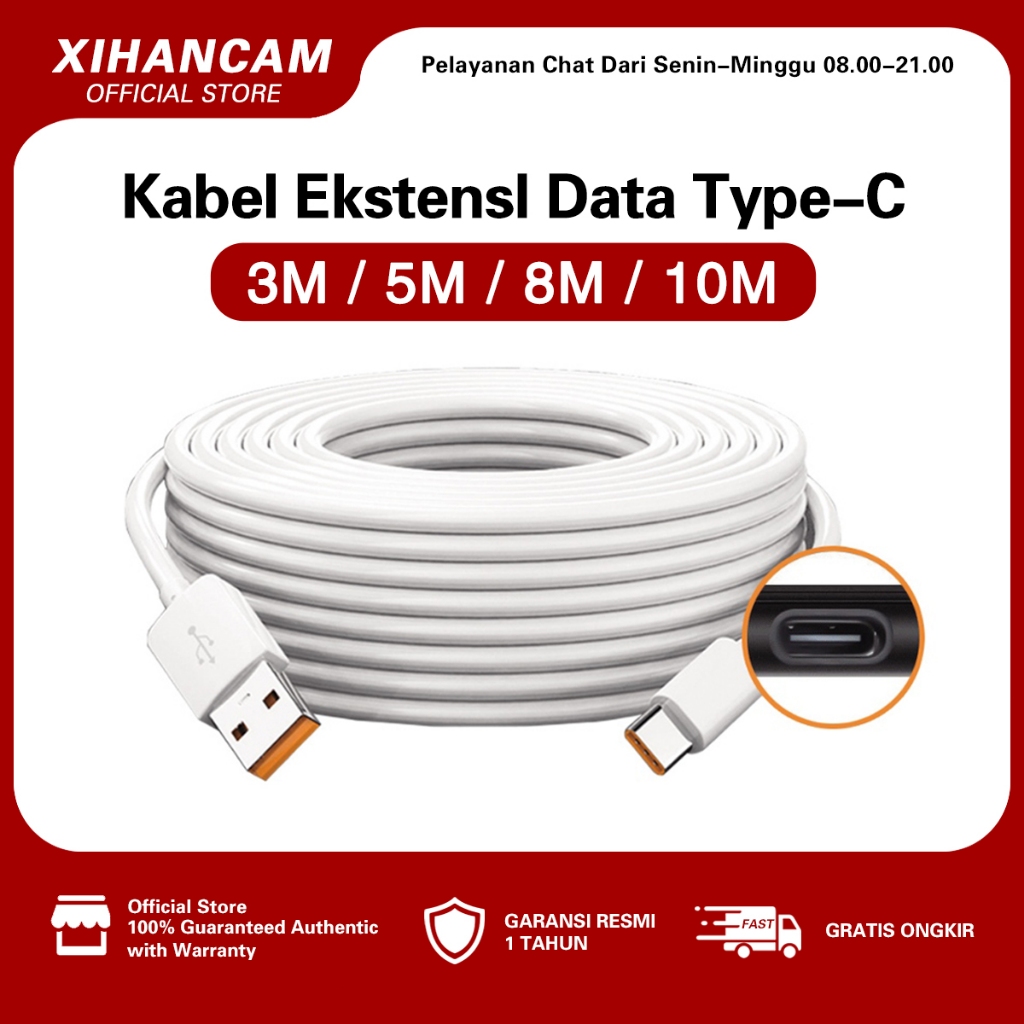 XIHANCAM Kabel Type C 5 Meter Kabel Data Type C Panjang 3 Meter Kabel CCTV Micro Extension 10 Meter