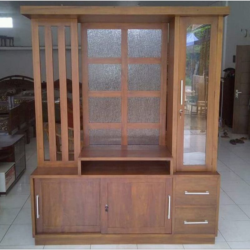 bufet partusi jati, bufet penyekat ruangan minimalis jati