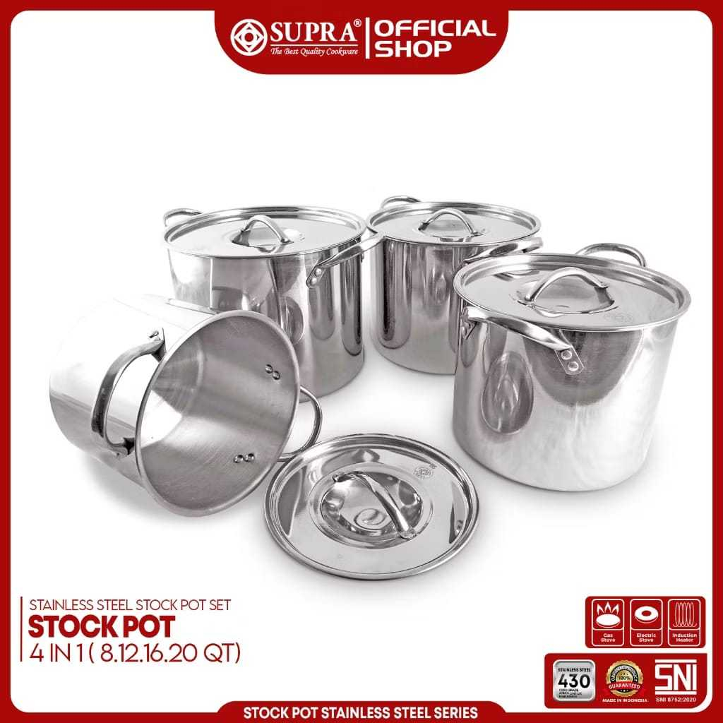 Supra Panci Stainless Steel 4 in 1 Stock Pot Tutup Stainless Steel SP-40-WSP