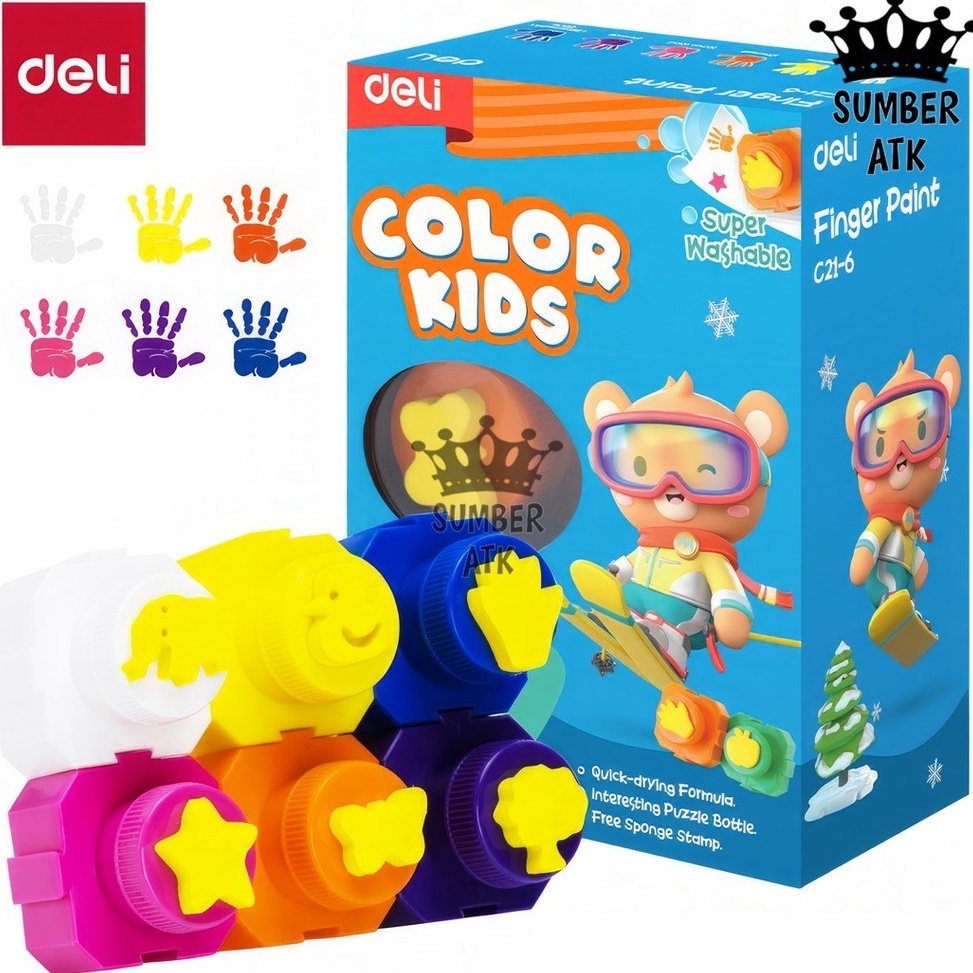 

KODE C76B Finger Paint Super Washable Color Kids Cat Jari Tangan Deli 2ml x 6 Warna C216
