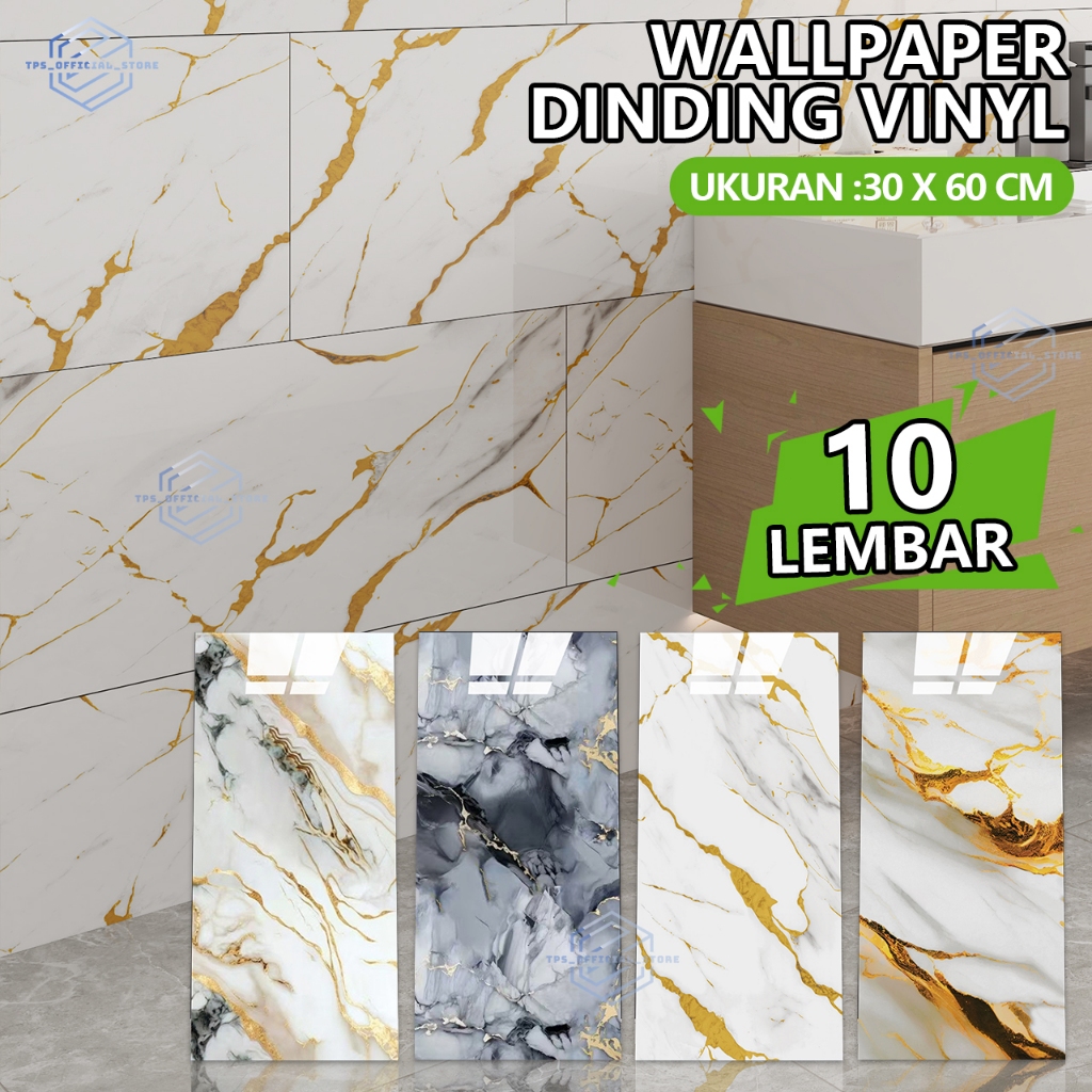 Paket 10 LembarWallpaper Dinding Motif Vinyl Marble 30*60cm / Vinyl Marble Granit / Kamar Stiker Ker