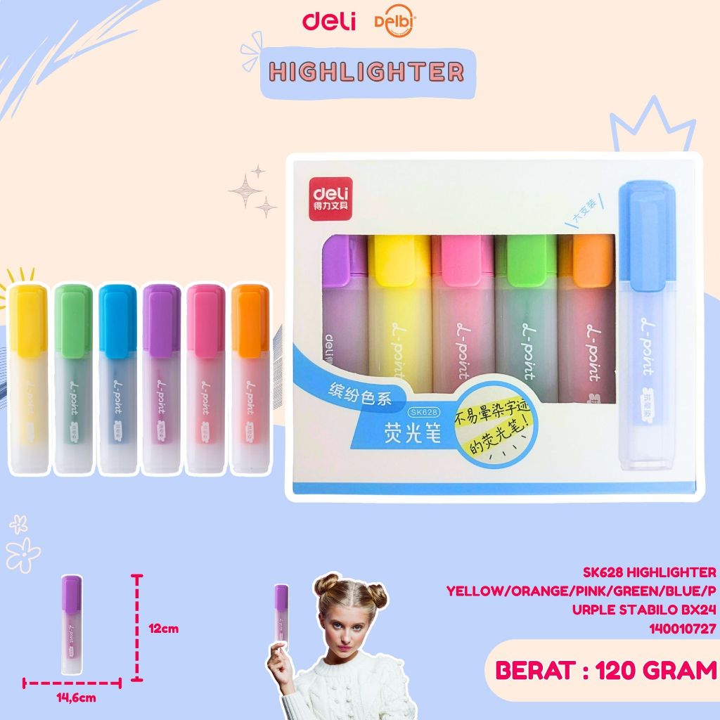 

SK628 HIGHLIGHTER YELLOW/ORANGE/PINK/GREEN/BLUE/PURPLE STABILO
