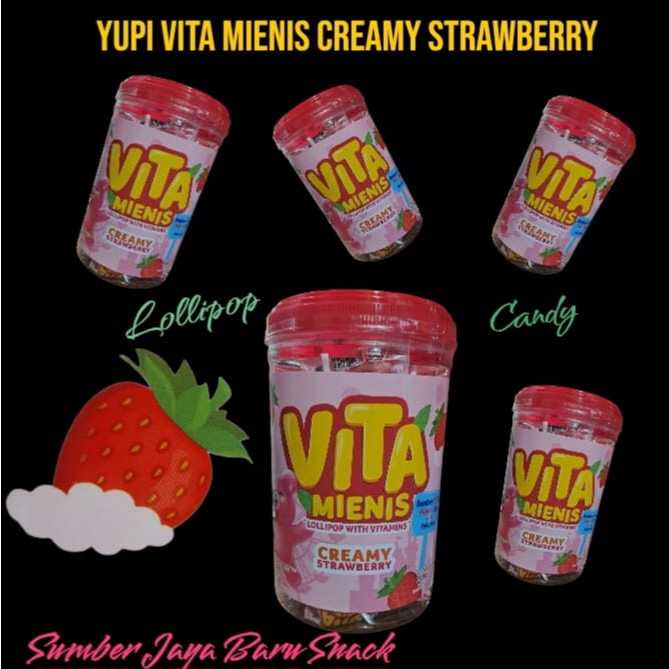 

Yupi Vita Mienis Creamy Strawberry | Lollipop Candy | Isi 24 Pcs