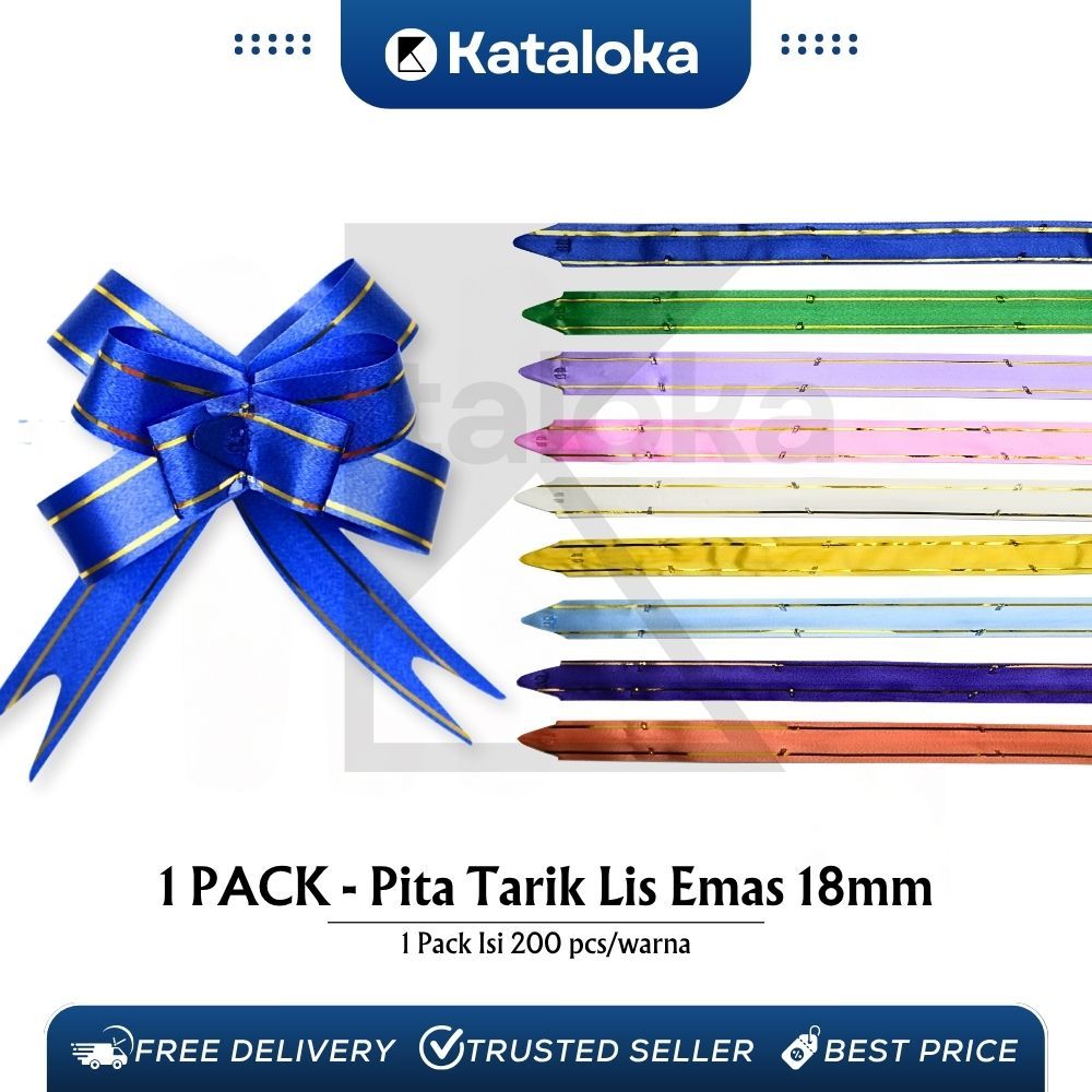 

1 Bungkus isi 200 Pcs JEDI Pita TARIK LIS EMAS 18 mm Serut Parcel Kado Souvenir GOLD STRIPE LACE 18 mm