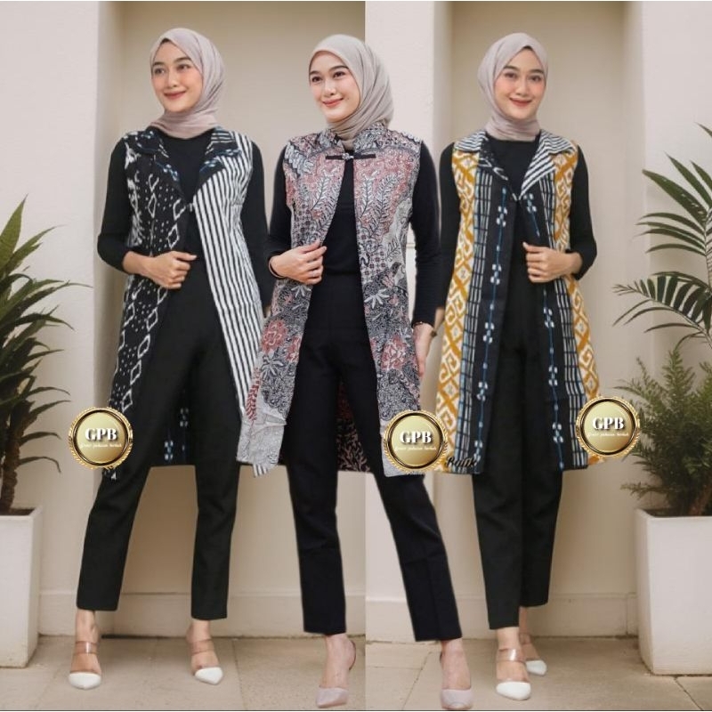 Blazer Outer Batik Wanita Cardingan Bahan Katun Bolak Balik