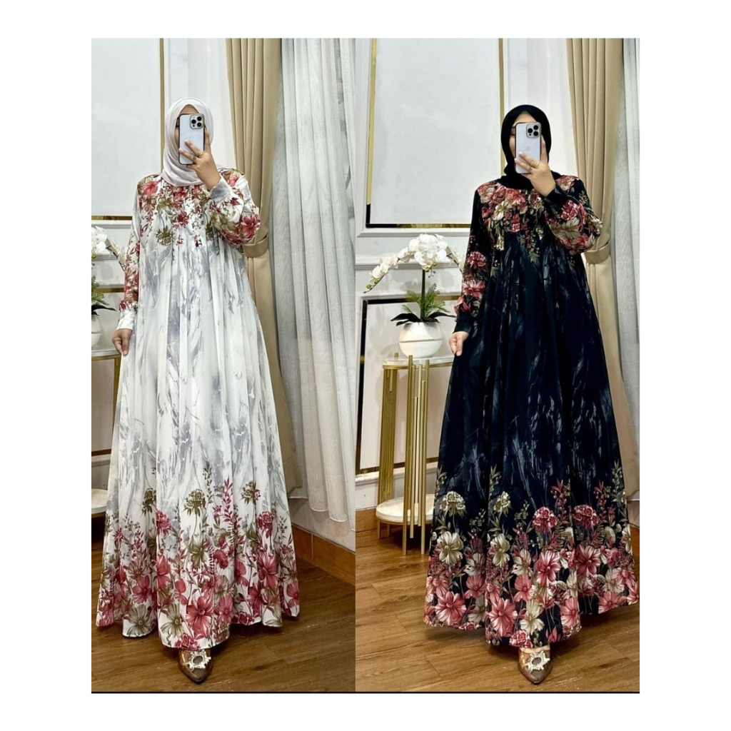 Gamis Ceruti Babydoll Full Furing | Motif Floral Elegan