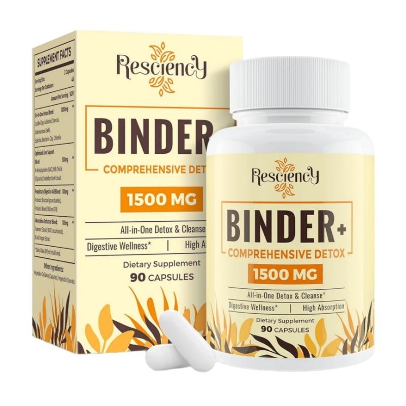 Resciency Binder Liver & Gut Cleanse 1500mg Detox Parasit Cacing Metal & Microplastic,Charcoal, Zeol