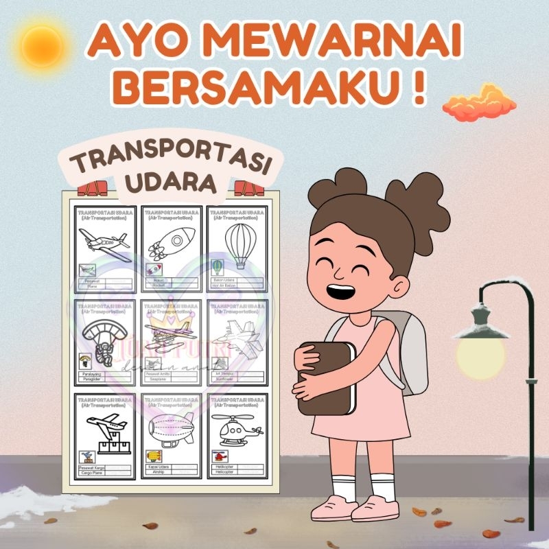 

01 Transportasi Udara - Lembar Kertas Mewarnai Anak Motif Gambar Transportasi Udara 10 Lembar Untuk Usia PAUD TK SD