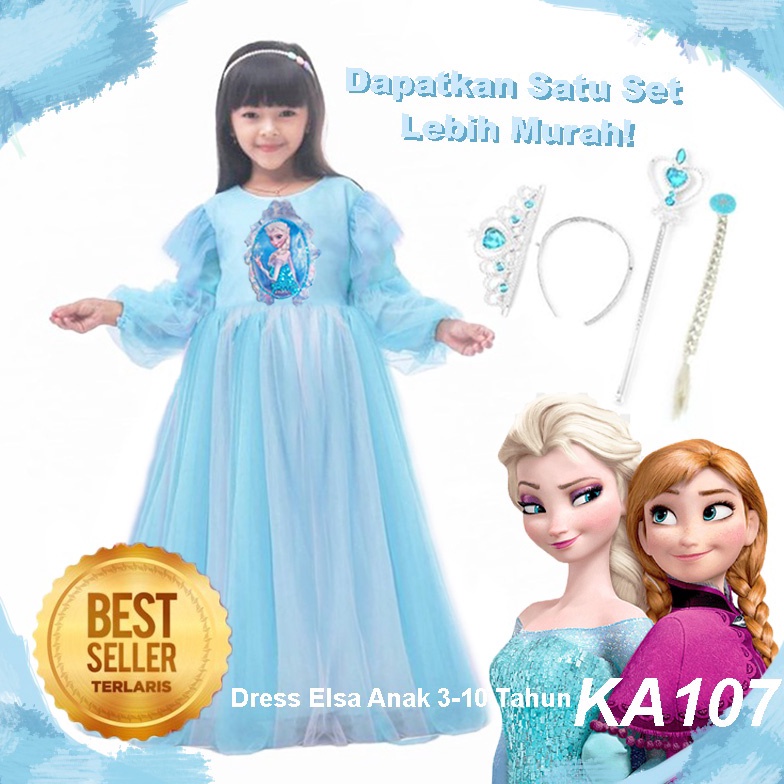 KODE L1Y Dress Elsa Frozen 2 Anak 4 5 Tahun Import GRATIS PITA Dress Anak Import Anna Elsa Terbaru M