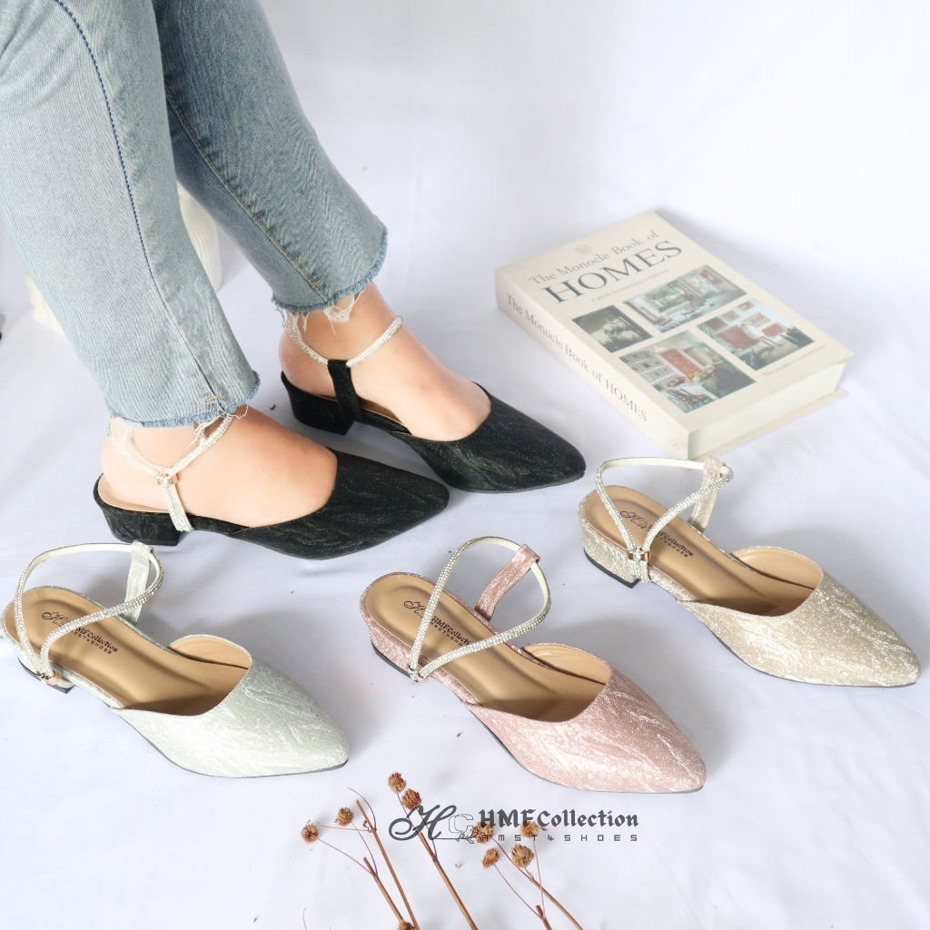 HMF Hikora Sepatu Hak Mules Wanita Glitter 3 cm MT45