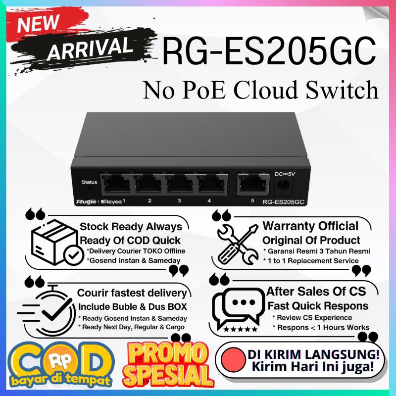 Ruijie RG-ES205GC 5 Port Gigabit Smart Cloud Managed Non PoE Switch