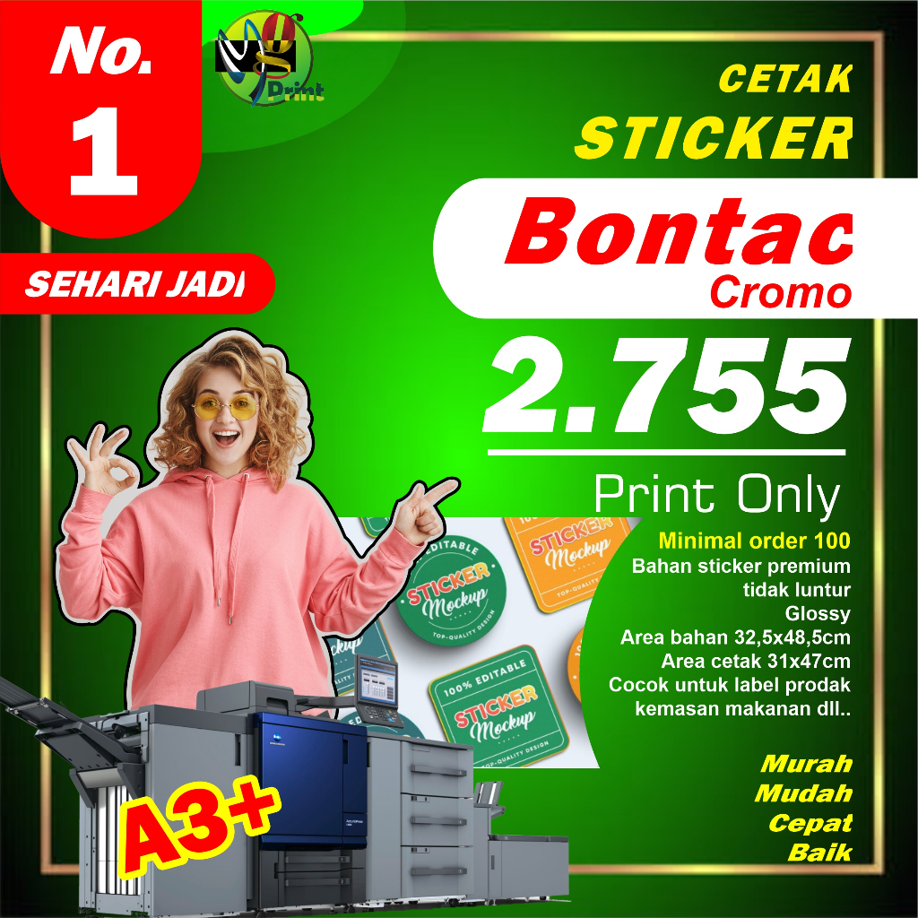

CETAK STICKER A3+ | Bontac Cromo |Paling Murah | Print Only | cocok untuk kemasan berbagai prodak