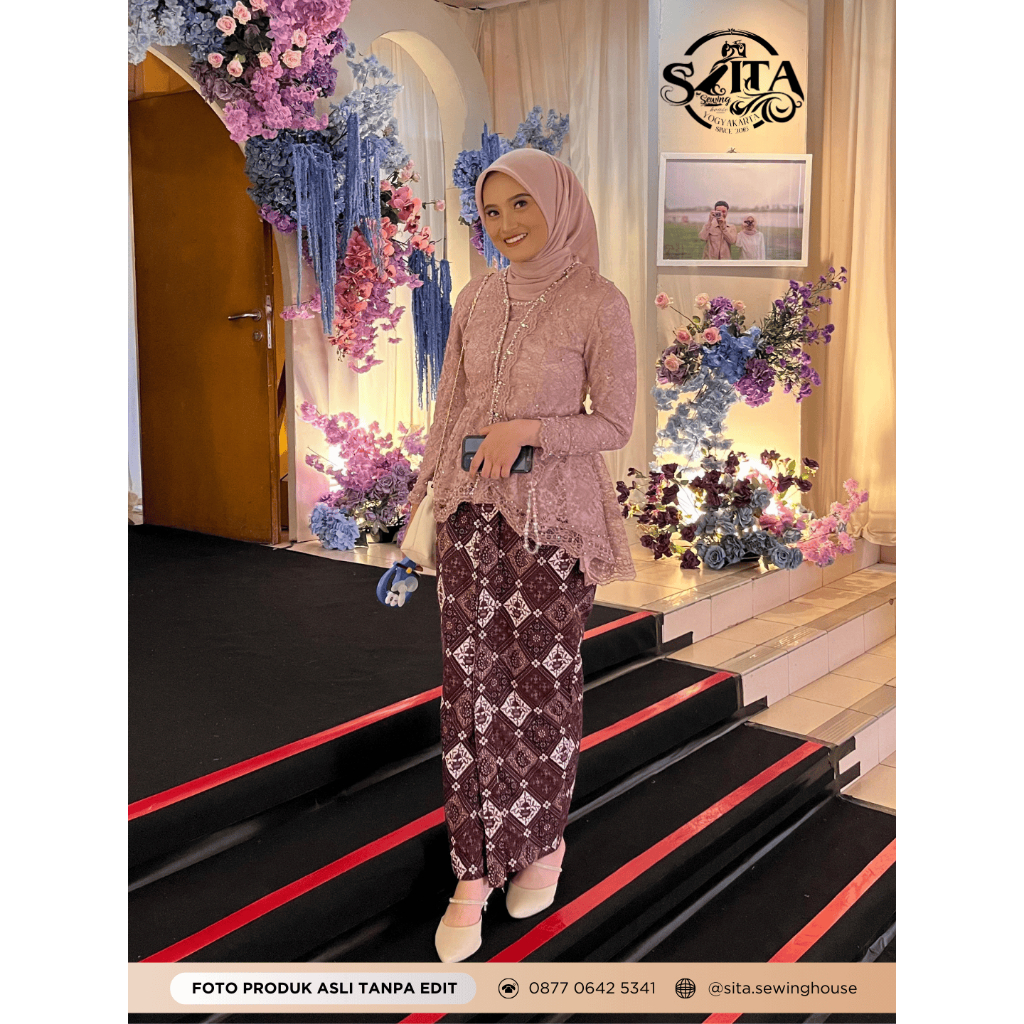 (JUAL/SEWA/JAHIT) KEBAYA MODERN BRIDESMAID BRUKAT HALUS KUTUBARU & ROK WARNA DUSTY PINK