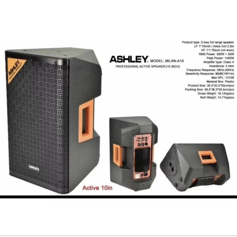 Speaker ASHLEY MILAN A10 Original A 10 Inch Aktif Full Range 2 Way Class H