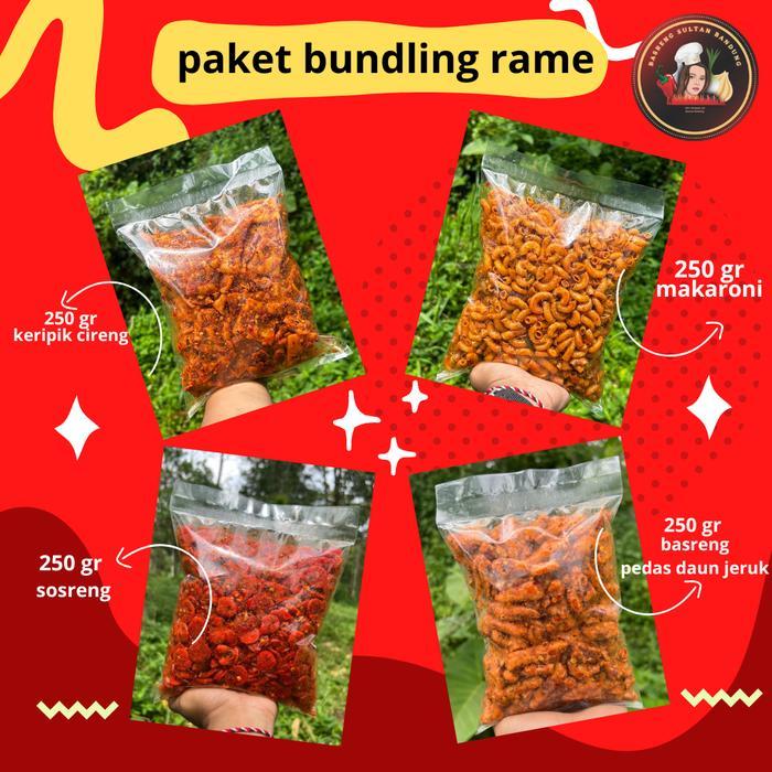 

Kuliner.Kita Bundling Rame Sultan Bandung Pedas Daun Jeruk (Keripik Cireng+Makaroni+Sosreng+Basreng