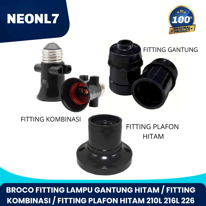 BROCO FITTING LAMPU GANTUNG HITAM / FITTING KOMBINASI / FITTING PLAFON HITAM