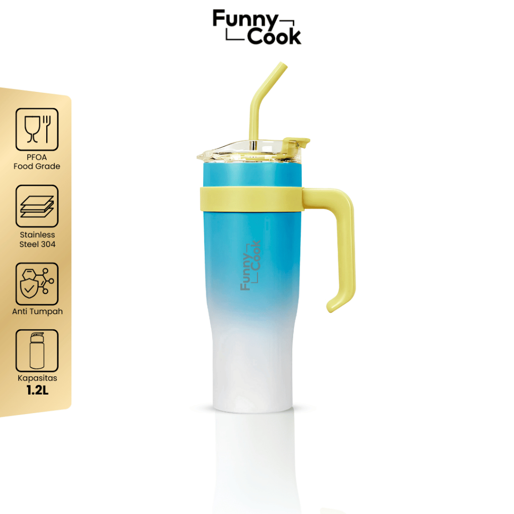 FUNNYCOOK Tumbler 1200 (ml) Hot and Cold BPA FREE / Botol Minum tumbler 1.2 Liter bebas BPA bisa