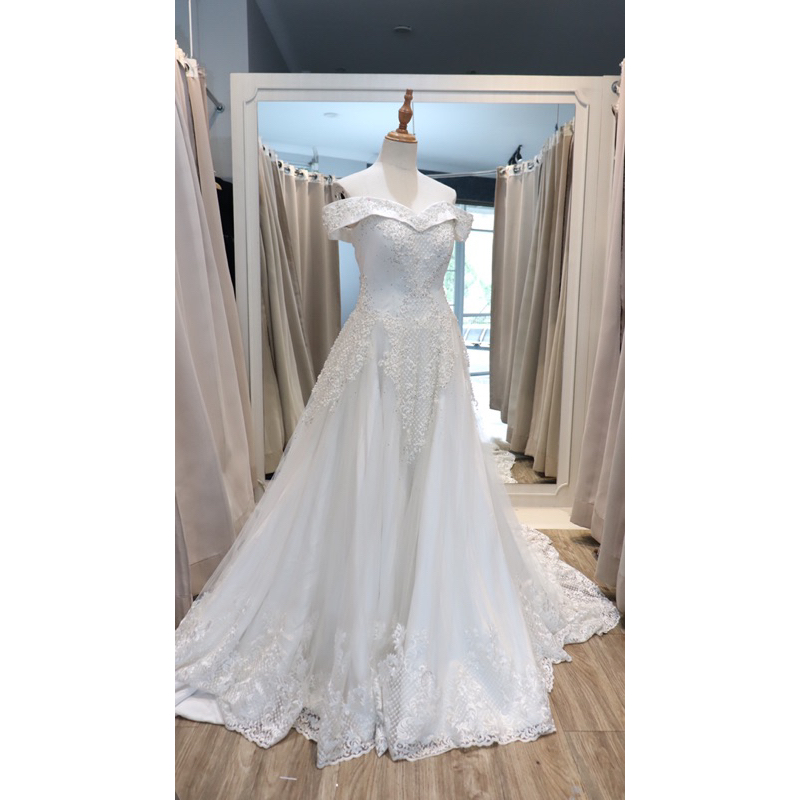 Gaun Wedding Dress Off Shoulder A-Line  Dress Gaun Wedding Mewah Pernikahan Kebaya Akad Pemberkatan 