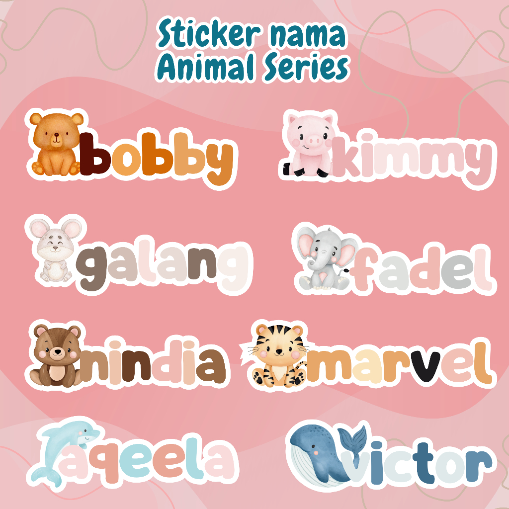 

MEDIUM SIZE Sticker Nama Animal Series / Sticker Nama Hewan / Sticker lucu / Sticker Nama Doff Glossy / Anti air