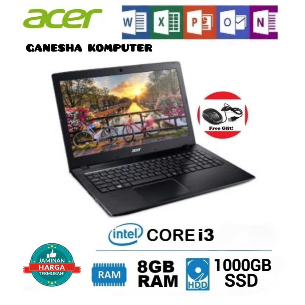 Laptop berkualitas ACER E5-575 RAM 8Gb SSD 1000Gb Intel CORE i3 (bonus mouse)