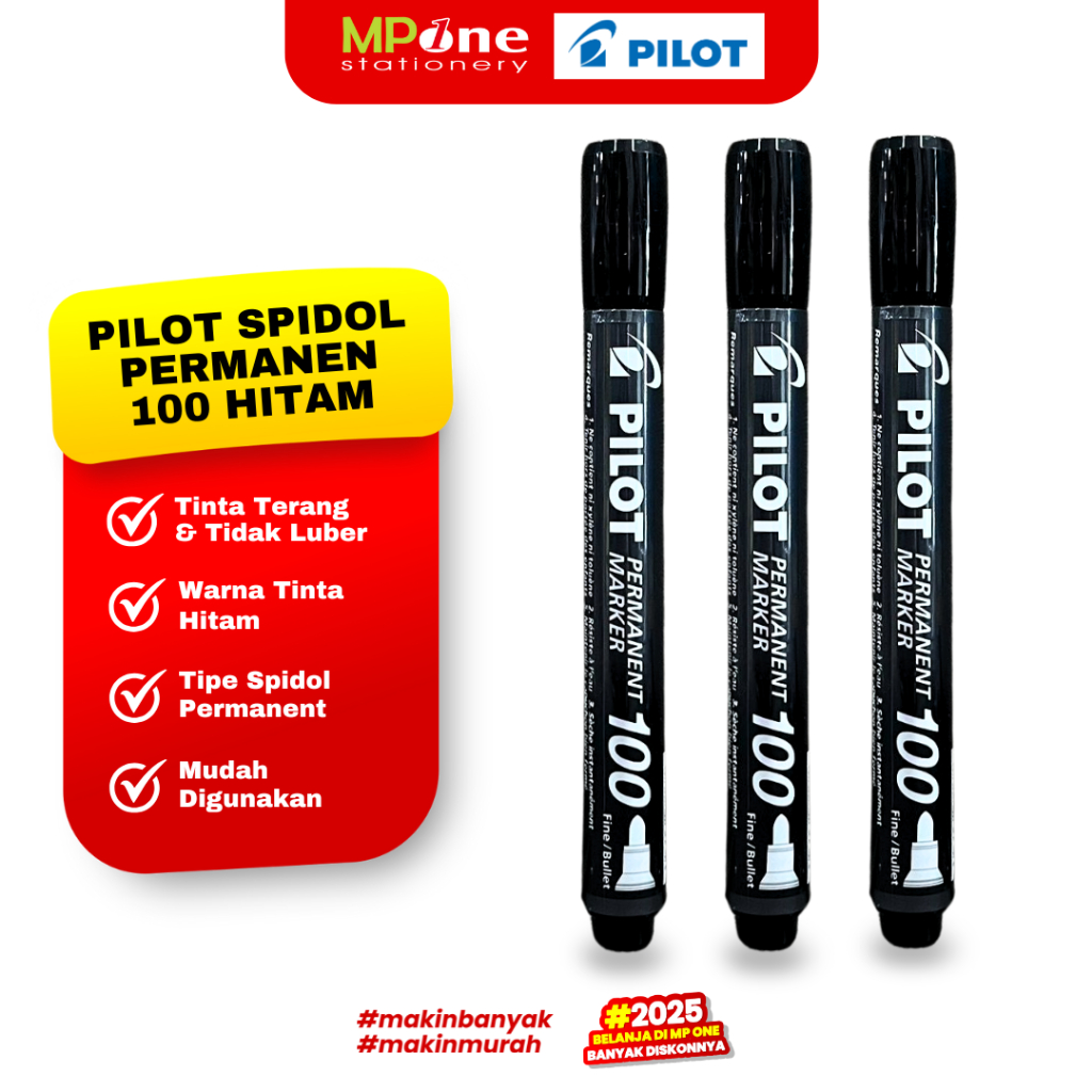 

(1 PCS) Pilot Spidol Permanent 100 Hitam / Spidol Papan Tulis Permanent Tinta Hitam PILOT