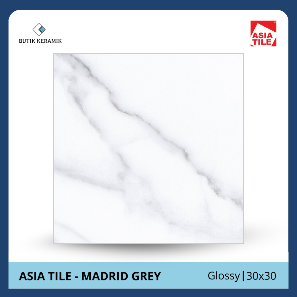 Keramik 30x30 Glossy | Asia Tile | Madrid Grey | Glossy | Grade A / KW 1 | Keramik Lantai I Keramik 