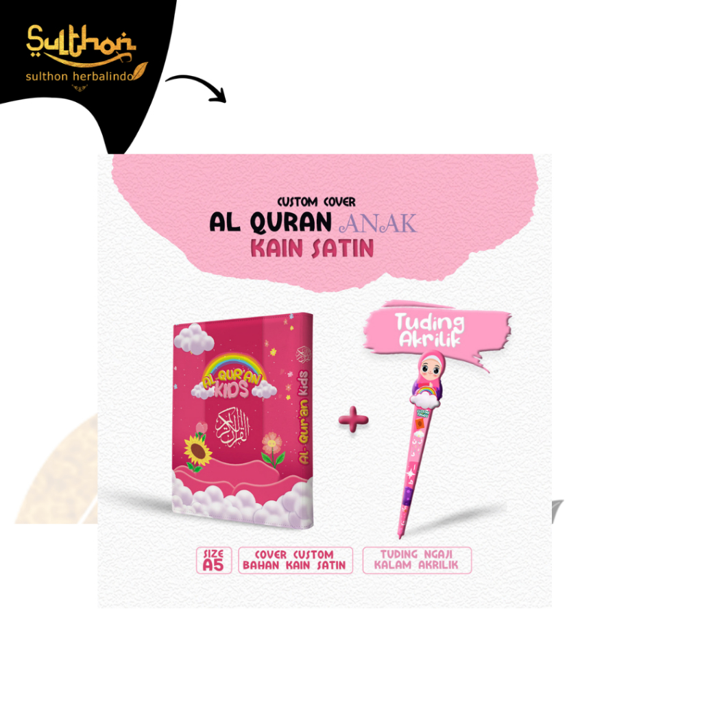 

sulthon cover - Cover Al-quran Desain Anak Lebih Fres Motif Hanya Cover saja Bisa Custom Pakai Nama tanpa al-quran ukuran A5 Bahan Satin ( Banyak Varian Anak Perempuan Pink Matahari )