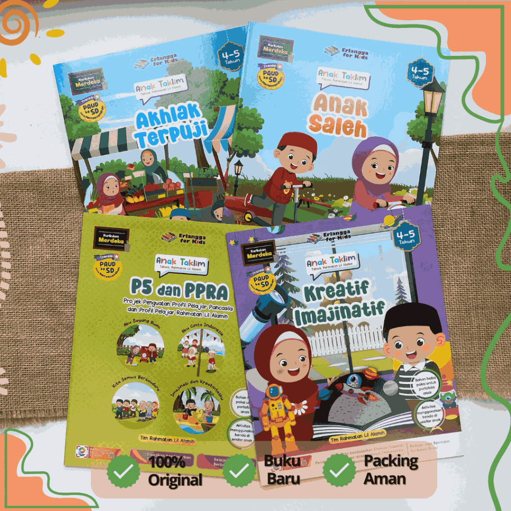 Paket Buku Anak Taklim -  Anak Muslim Usia 4-5 Tahun (4 Buku) - RA TK A / PAUD - Buku Erlangga Origi