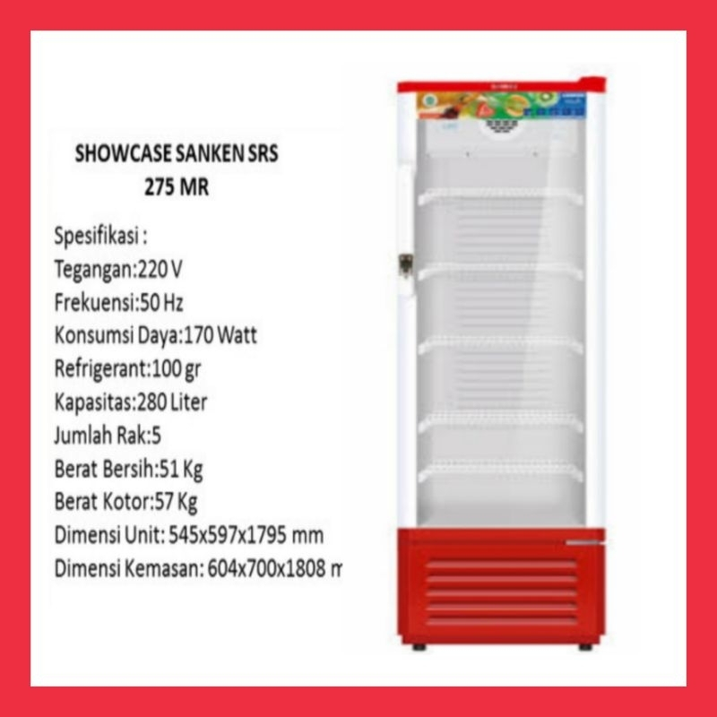 SHOWCASE SANKEN 5 RAK 280 ltr SRS 275 MR/BK