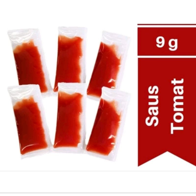 

saus tomat tomato sauce repack isi 9 gr no brand tanpa merk murah 1 pak isi 20 pcs