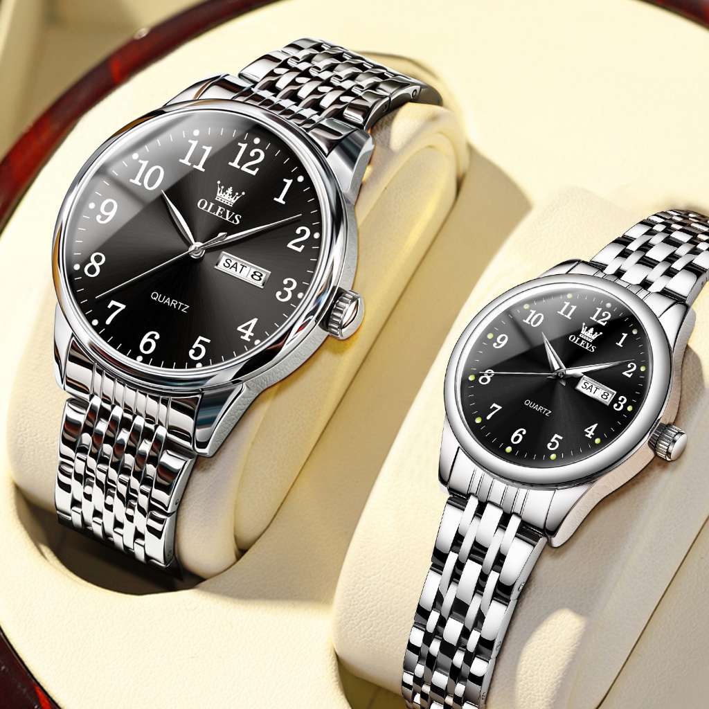 OLEVS Jam Tangan Couple Original Stainless Steel Anti Air Terbaru Fashion Elegan Quartz Couple Watch