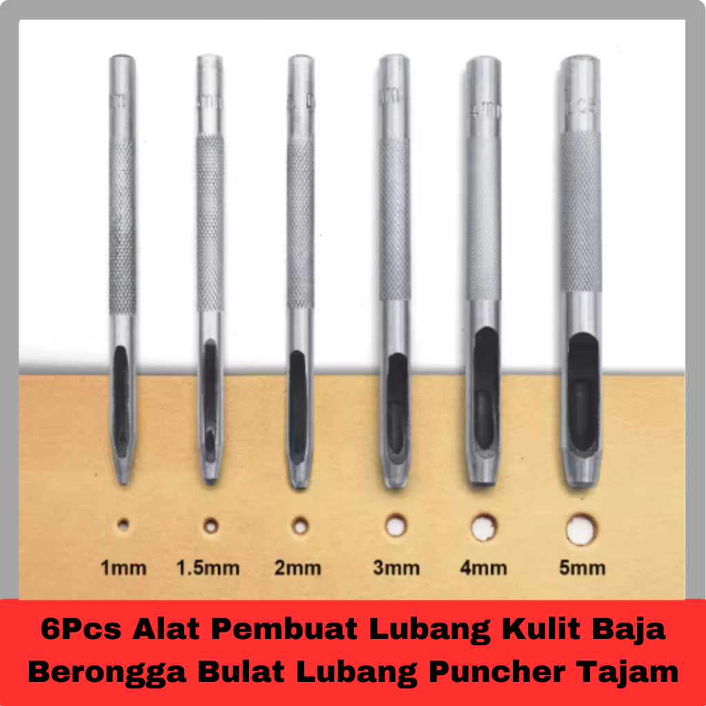 

6Pcs Pembolong Alat Pembuat Lubang Kulit Baja Berongga Bulat Lubang Puncher Tajam 1/1,5/2/3/4/5MM