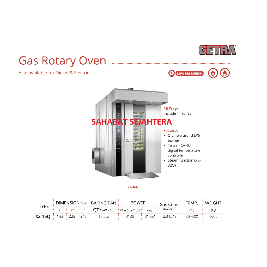 GETRA Gas Rotary Oven Kapasitas Besar XZ-16Q | Oven Gas Pemutar Roti & Kue Komersial