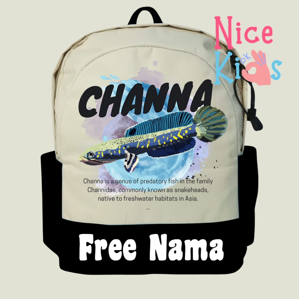 Tas Anak Sekolah Ikan Channa Predator Maru Snake Head Ransel Sekolah Anak TK SD Paud Free NAMA