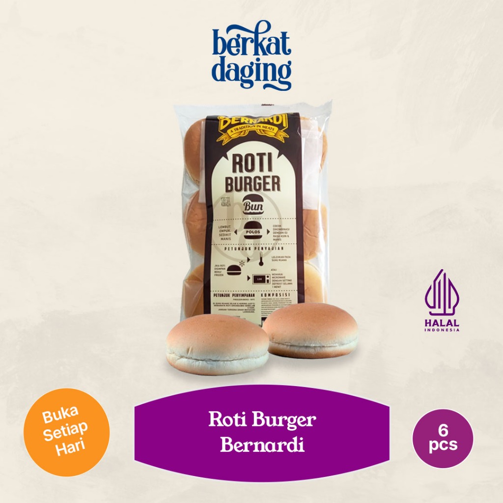 

Bernardi Roti Burger Berger Bulet Polos Wijen - 6 pcs - Berkat Daging